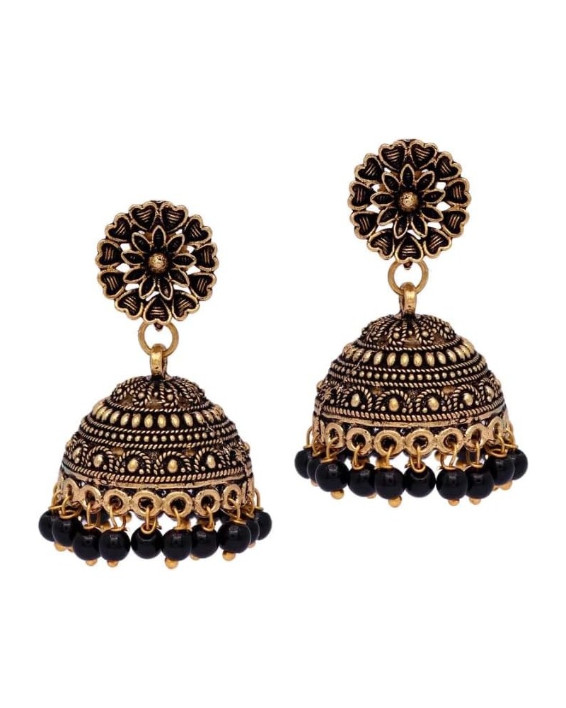 Rajasthani Traditional Wedding Collection Floral Design Oxidised Black Color Jhumki Earrings Gold $8.98 Earrings