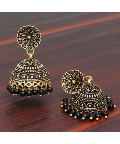 Rajasthani Traditional Wedding Collection Floral Design Oxidised Black Color Jhumki Earrings Gold $8.98 Earrings