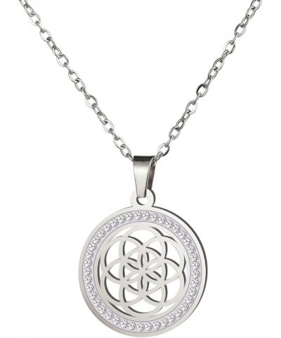 Flower of Life Necklace Seed of Life Egg of Life Crystal Rhinestone Pendant Necklace Sacred Geometry Stainless Steel Jewelry ...