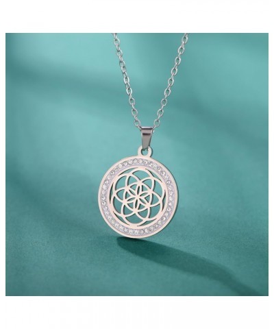 Flower of Life Necklace Seed of Life Egg of Life Crystal Rhinestone Pendant Necklace Sacred Geometry Stainless Steel Jewelry ...