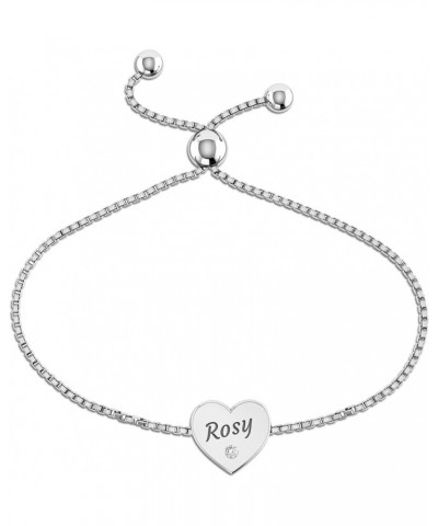 Personalized Customized Sterling Silver Engraved Initial Name Message Bolo Bracelet for Women Teen Heart Charm $15.36 Bracelets