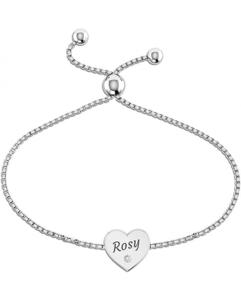 Personalized Customized Sterling Silver Engraved Initial Name Message Bolo Bracelet for Women Teen Heart Charm $15.36 Bracelets