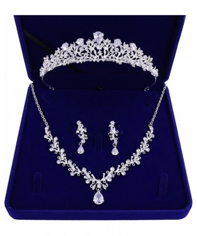 Earings For Women Fashion - Wedding Bridal Crystal Cluster Zircon Necklace Dangle Earrings Crown Tiara Jewelry Set with Gift ...