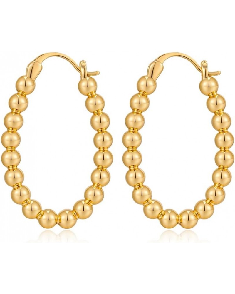 Gold Beaded Hoop Earrings For Women Geometric Hoop Dangle Earrings Oval hoop $10.07 Earrings