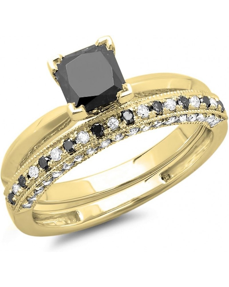 1.50 Carat Princess & Round Black & White Diamond Wedding Ring Set in Gold 5.5 Yellow Gold $249.56 Sets