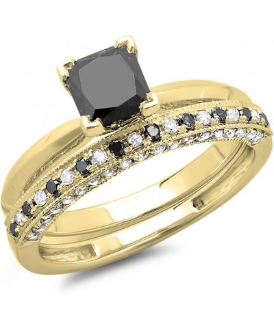 1.50 Carat Princess & Round Black & White Diamond Wedding Ring Set in Gold 5.5 Yellow Gold $249.56 Sets