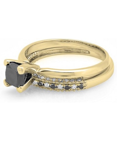 1.50 Carat Princess & Round Black & White Diamond Wedding Ring Set in Gold 5.5 Yellow Gold $249.56 Sets