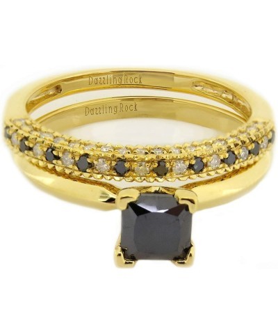 1.50 Carat Princess & Round Black & White Diamond Wedding Ring Set in Gold 5.5 Yellow Gold $249.56 Sets