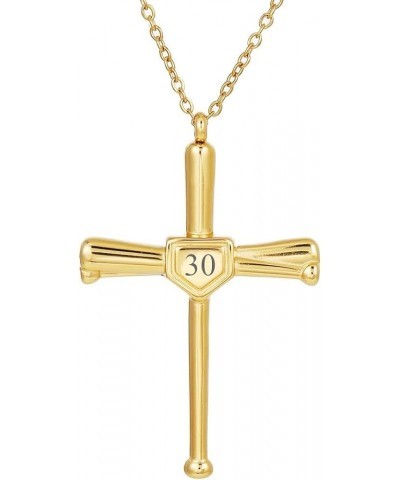 Baseball Bats Cross Necklace with Number Stainless Steel 18K Gold Plated Charm Sports Pendant Gift Number-30 $14.39 Necklaces