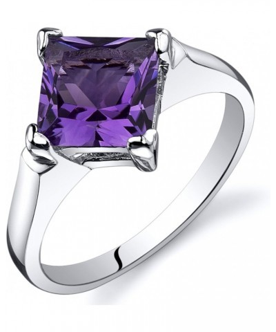 Amethyst Engagement Ring in Sterling Silver, Classic Designer Solitaire, Princess Cut, 7mm, 1.50 Carats, Comfort Fit, Sizes 5...