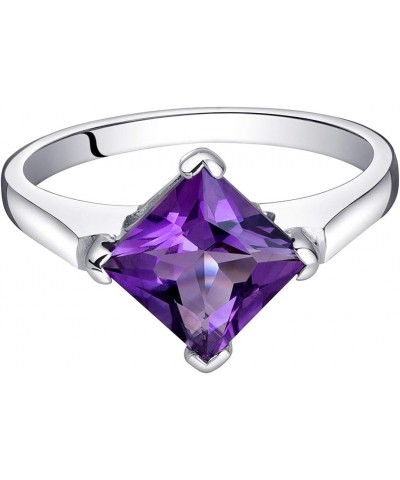 Amethyst Engagement Ring in Sterling Silver, Classic Designer Solitaire, Princess Cut, 7mm, 1.50 Carats, Comfort Fit, Sizes 5...