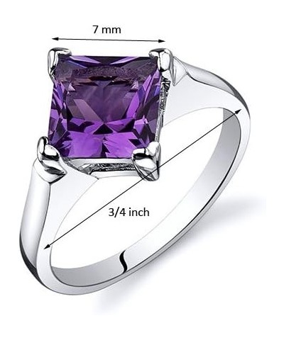 Amethyst Engagement Ring in Sterling Silver, Classic Designer Solitaire, Princess Cut, 7mm, 1.50 Carats, Comfort Fit, Sizes 5...