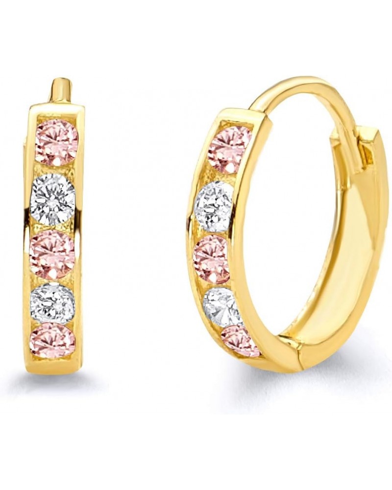 14k Yellow Gold 2mm Thickness Multi Color CZ Channel Set Hoop Huggie Earrings (10 x 10 mm) $32.86 Earrings