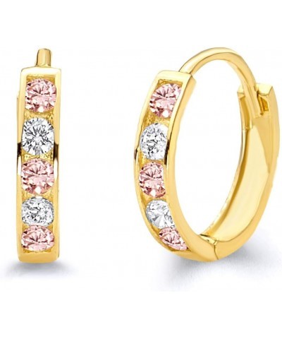 14k Yellow Gold 2mm Thickness Multi Color CZ Channel Set Hoop Huggie Earrings (10 x 10 mm) $32.86 Earrings