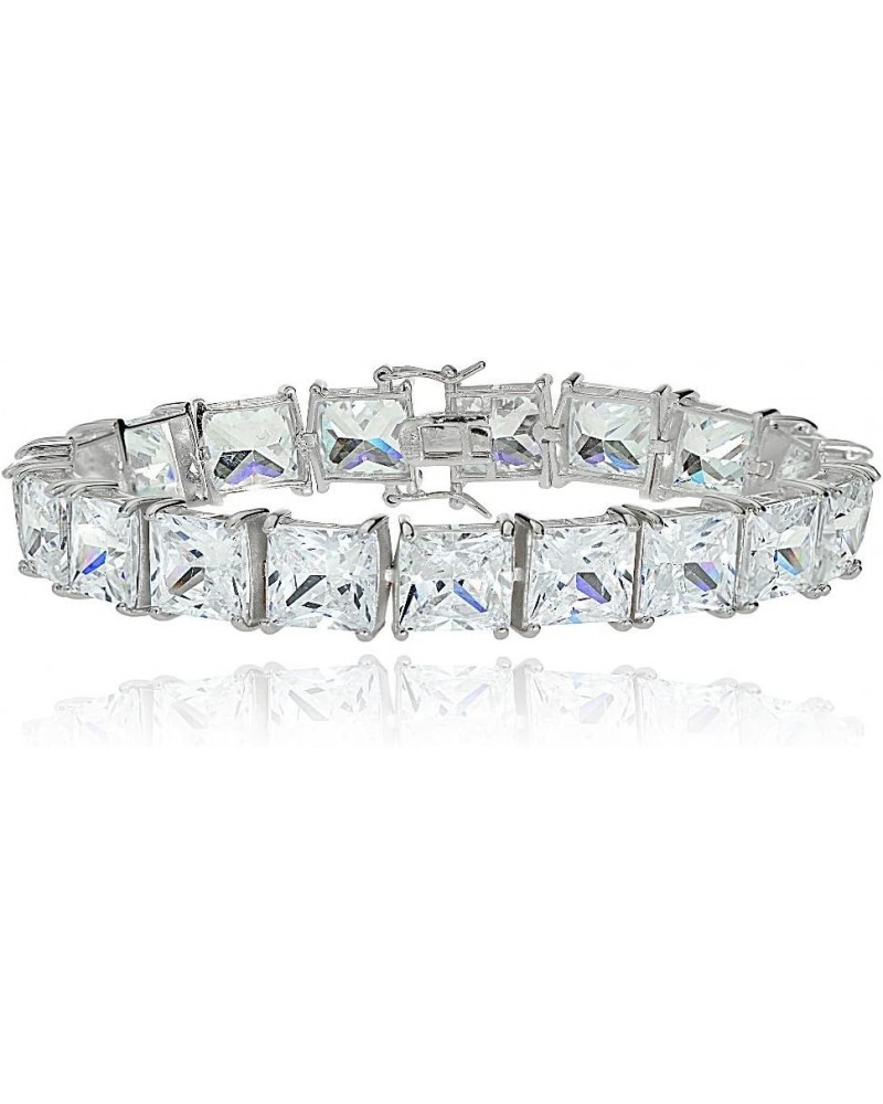 Sterling Silver Princess Cut White CZ Cubic Zirconia Classic Tennis Bracelet For Women 8x8mm-Silver $32.55 Bracelets