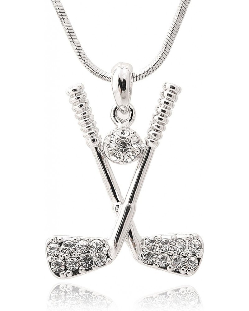 Silver Plated Crystal Golf Club and Clear Golf Ball Necklace $9.51 Necklaces