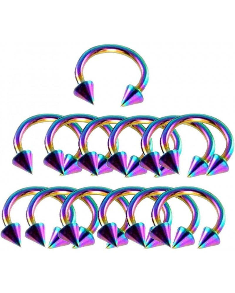 Lots of 10pcs 16g 3/8 3mm Spike Horseshoe Circular Lip Eyebrow Cone Bar Ring Body Piercing Rainbow $7.97 Body Jewelry