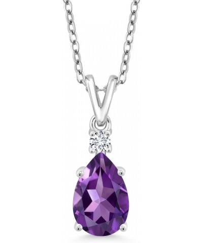 925 Sterling Silver Purple Amethyst and White G-H Lab Grown Diamond Pendant Necklace For Women (1.80 Cttw, Gemstone Birthston...