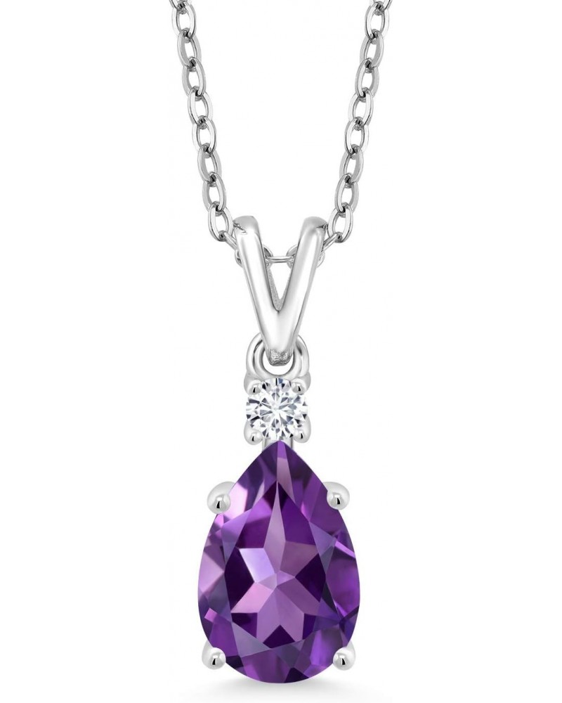 925 Sterling Silver Purple Amethyst and White G-H Lab Grown Diamond Pendant Necklace For Women (1.80 Cttw, Gemstone Birthston...