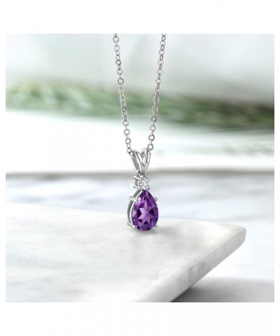 925 Sterling Silver Purple Amethyst and White G-H Lab Grown Diamond Pendant Necklace For Women (1.80 Cttw, Gemstone Birthston...