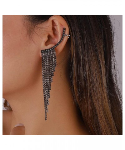 Rhinestone Tassel Earrings Ear Cuff Wrap Crawler Earrings Stud Earrings with Chain Cuff Earrings Long Dangle Earrings for Wom...