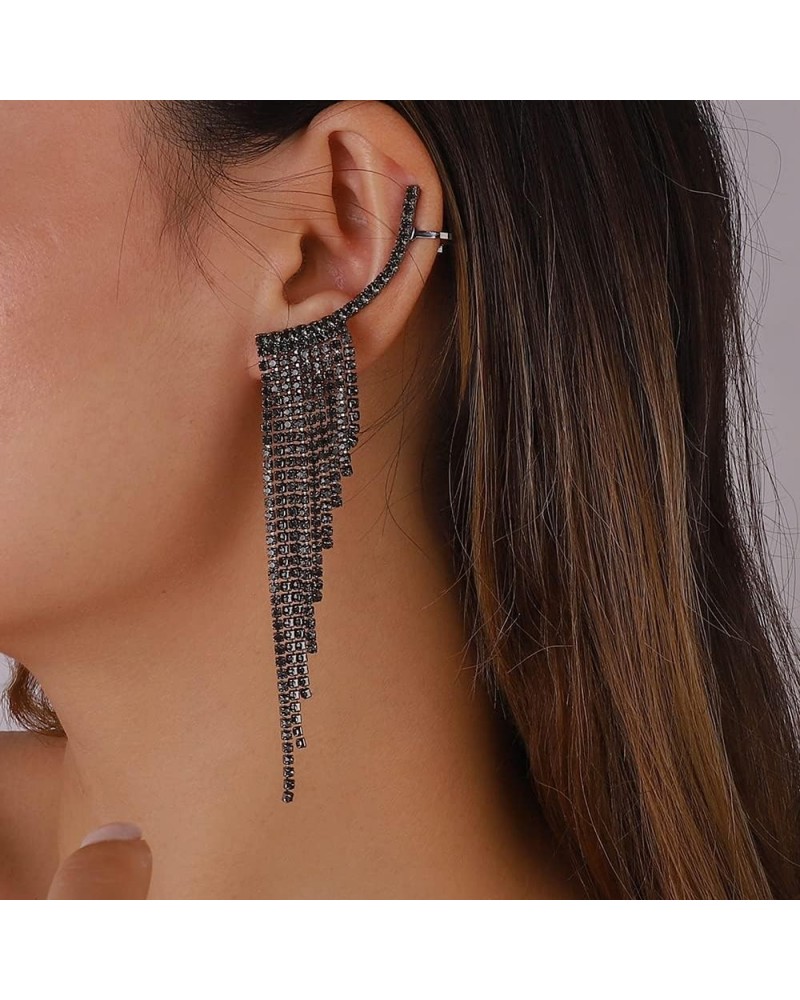 Rhinestone Tassel Earrings Ear Cuff Wrap Crawler Earrings Stud Earrings with Chain Cuff Earrings Long Dangle Earrings for Wom...