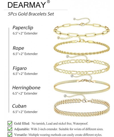 Gold Bracelets for Women, 14K Real Gold Jewelry Sets for Women Cute Tennis Beaded Bracelets for Women Cuban Link Paperclip Ch...