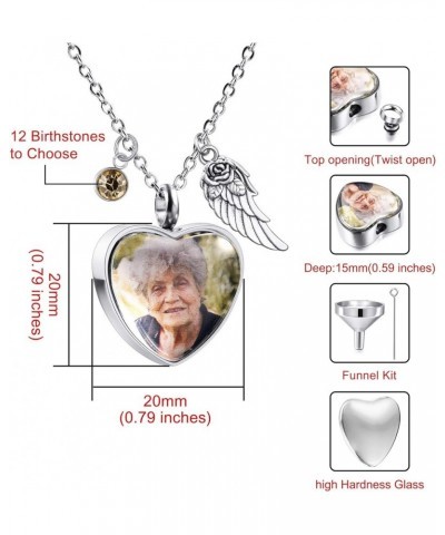 Personalized Angel Wing Pendant Heart Urn Necklace Engraving Photo/Name for Men Women with Birthstone Stainless Steel Pet Hum...