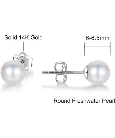 14k Solid Gold Pearl Earrings for Women Freshwater Real Round Pearl Stud Earrings Hypoallergenic with Genuine Cultured Pearls...