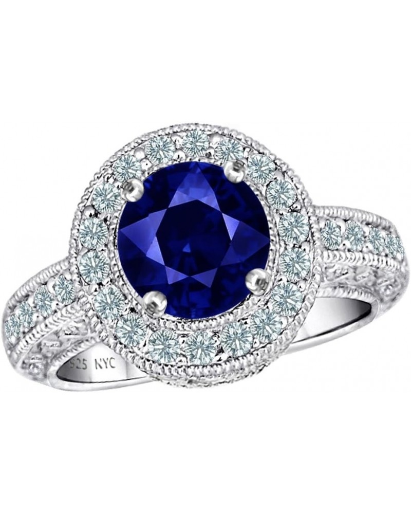 7mm Round, Vintage Antique Design Ring Created Sapphire $26.65 Rings