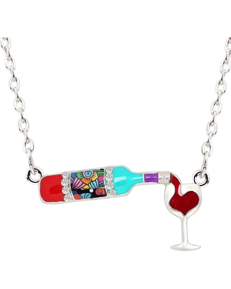 Enamel Alloy Red Wine Bottle Heart Necklace Pendant Chain Choker Jewelry For Women Girls Gift Charm Multicolor $9.43 Necklaces