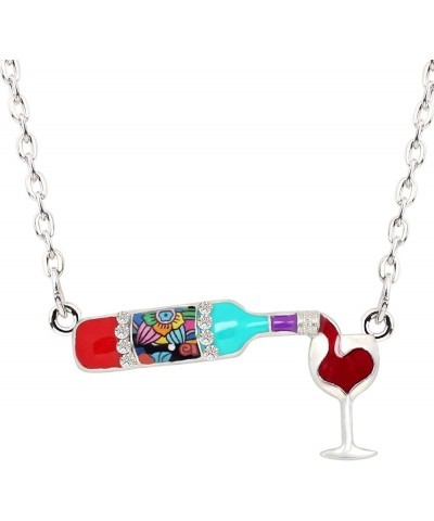 Enamel Alloy Red Wine Bottle Heart Necklace Pendant Chain Choker Jewelry For Women Girls Gift Charm Multicolor $9.43 Necklaces