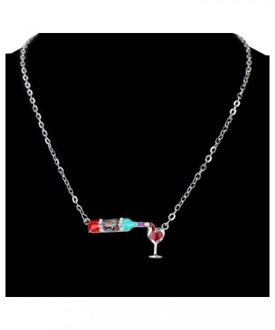 Enamel Alloy Red Wine Bottle Heart Necklace Pendant Chain Choker Jewelry For Women Girls Gift Charm Multicolor $9.43 Necklaces