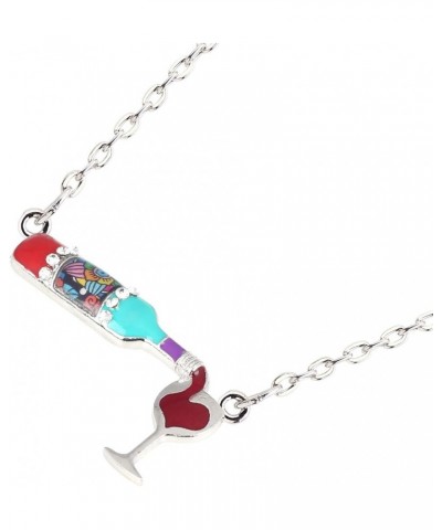 Enamel Alloy Red Wine Bottle Heart Necklace Pendant Chain Choker Jewelry For Women Girls Gift Charm Multicolor $9.43 Necklaces