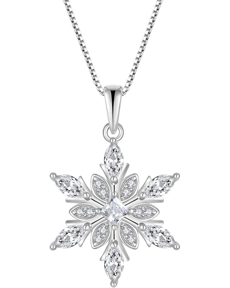 Snowflake Necklace 925 Sterling Silver Winter Pendant with Chain with 5A Cubic Zirconia Jewelry Gift for Women A white $33.79...