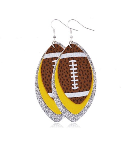 Leather Football Earring Multilayer Glitter Football Drop Earrings Leather Pumpkin Rugby Game Printed Dangle Earring for Wome...