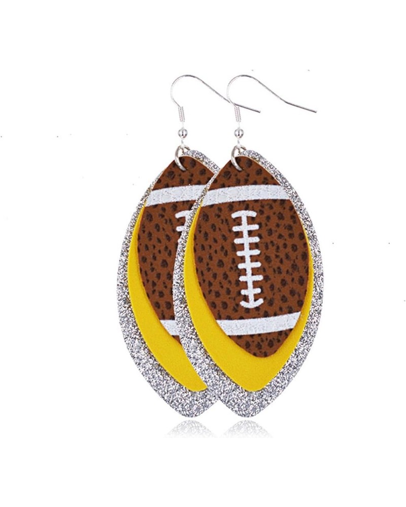 Leather Football Earring Multilayer Glitter Football Drop Earrings Leather Pumpkin Rugby Game Printed Dangle Earring for Wome...