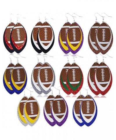 Leather Football Earring Multilayer Glitter Football Drop Earrings Leather Pumpkin Rugby Game Printed Dangle Earring for Wome...