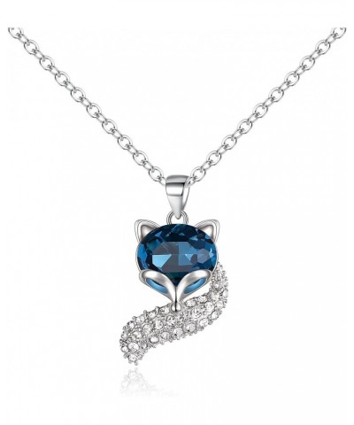 Crystal Fox Necklace Cubic Zirconia Cute Head and Tail Animal Fox Jewelry for Women Teen Girls Blue $9.24 Necklaces