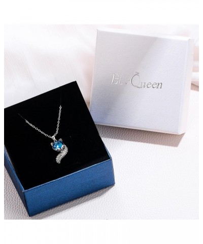 Crystal Fox Necklace Cubic Zirconia Cute Head and Tail Animal Fox Jewelry for Women Teen Girls Blue $9.24 Necklaces