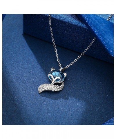 Crystal Fox Necklace Cubic Zirconia Cute Head and Tail Animal Fox Jewelry for Women Teen Girls Blue $9.24 Necklaces