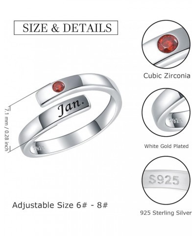 925-Sterling-Silver Birthstone Adjustable Rings for Women - White Gold Plated Sample Open personalized Ring,Birthday Christam...