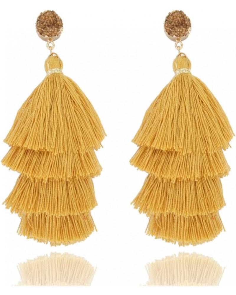 Tassel Statement Earrings Bohemian Layered Natural Stone Tassel Dangle Earrings for Women Girls Birthday Gift Jewelry Yellow ...