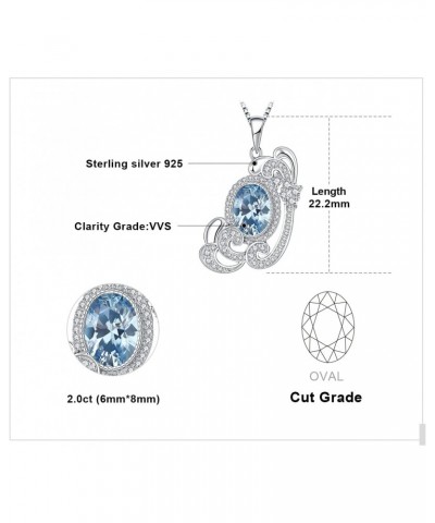 Ocean Sea Wave 2ct Oval Light Blue Cubic Zirconia Pendant Necklace for Women, 14k White Gold Plated 925 Sterling Silver Neckl...