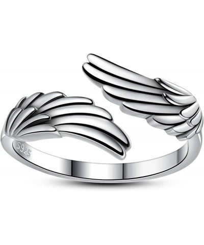 925 Sterling Silver Feather Angel Wings Ring Adjustable Dainty Wrap Open Thumb Rings for Women Girls 6-9 Oxidation $18.23 Rings