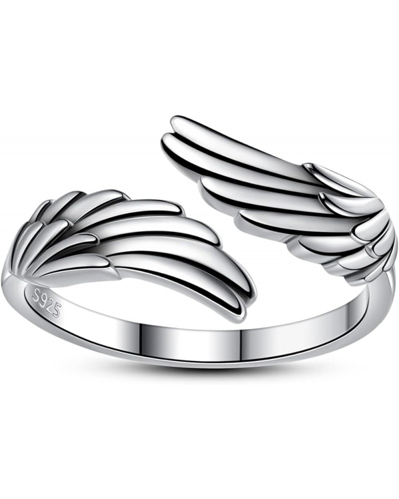 925 Sterling Silver Feather Angel Wings Ring Adjustable Dainty Wrap Open Thumb Rings for Women Girls 6-9 Oxidation $18.23 Rings