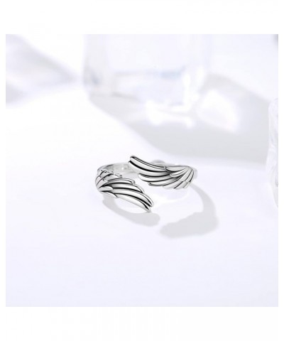 925 Sterling Silver Feather Angel Wings Ring Adjustable Dainty Wrap Open Thumb Rings for Women Girls 6-9 Oxidation $18.23 Rings