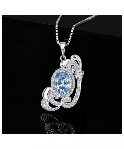 Ocean Sea Wave 2ct Oval Light Blue Cubic Zirconia Pendant Necklace for Women, 14k White Gold Plated 925 Sterling Silver Neckl...