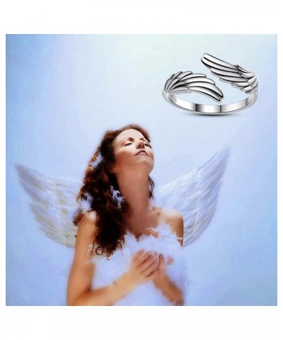 925 Sterling Silver Feather Angel Wings Ring Adjustable Dainty Wrap Open Thumb Rings for Women Girls 6-9 Oxidation $18.23 Rings