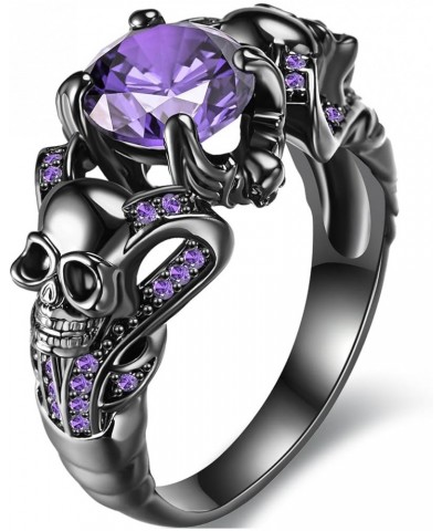 Gothic jewelry Skull Rings Halloween Punk Engagement Black Rings for Women Vampire Accessories Christmas Gifts Purple Round $...